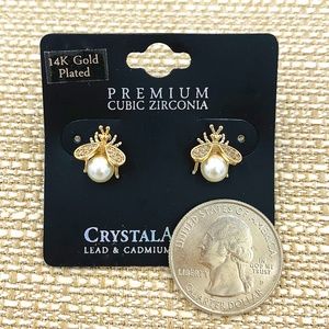 Bee Stud Earrings w/ Pearl Body - Gold Plated